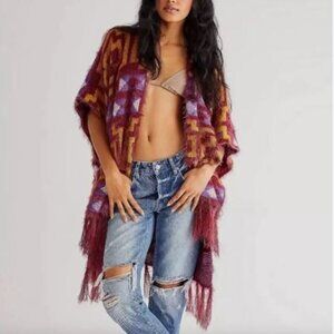 Free People Sweater Purple Diamondback Cozy Kimono Poncho Shawl